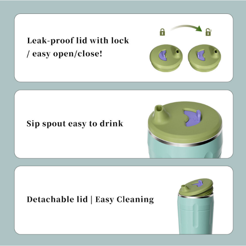 Custom Model 12oz 17oz Unique Locking Sliding Lid Coffee Cup 100% Leak Proof New 304 Stainless Steel Vacuum Insulated Water Cup