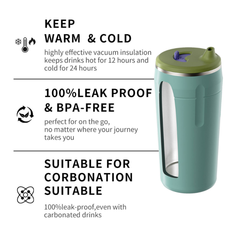 Custom Model 12oz 17oz Unique Locking Sliding Lid Coffee Cup 100% Leak Proof New 304 Stainless Steel Vacuum Insulated Water Cup