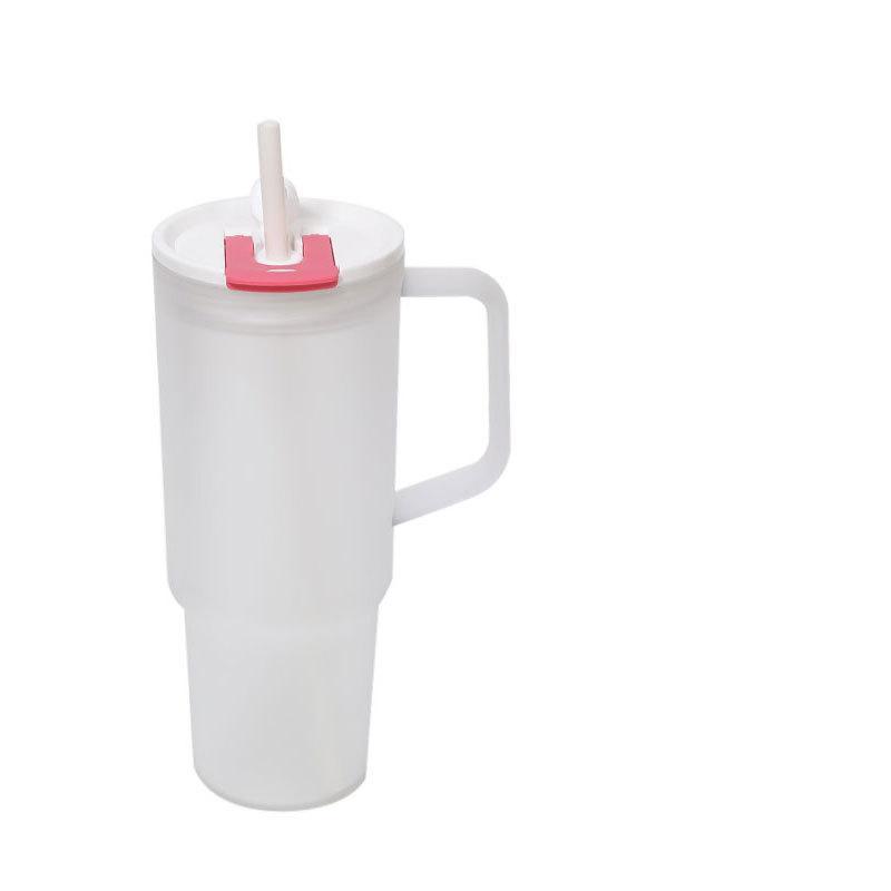 Custom logo 40oz Large Capacity Plastic Frosted Tumbler with Handle and 2 in 1 Drinking Colored Lid