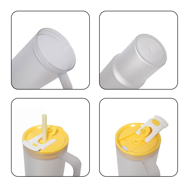 Custom logo 40oz Large Capacity Plastic Frosted Tumbler with Handle and 2 in 1 Drinking Colored Lid