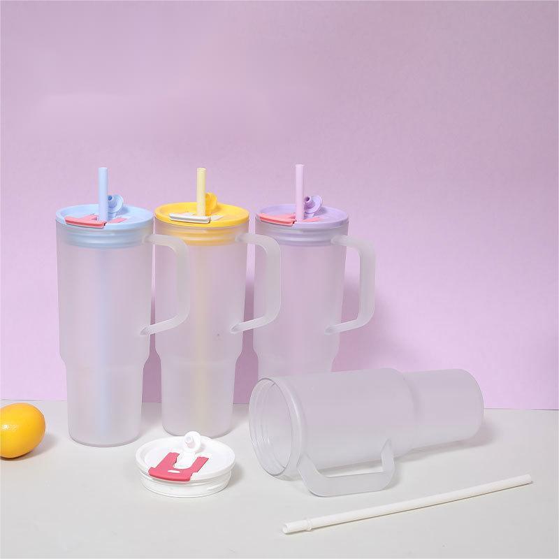 Custom logo 40oz Large Capacity Plastic Frosted Tumbler with Handle and 2 in 1 Drinking Colored Lid