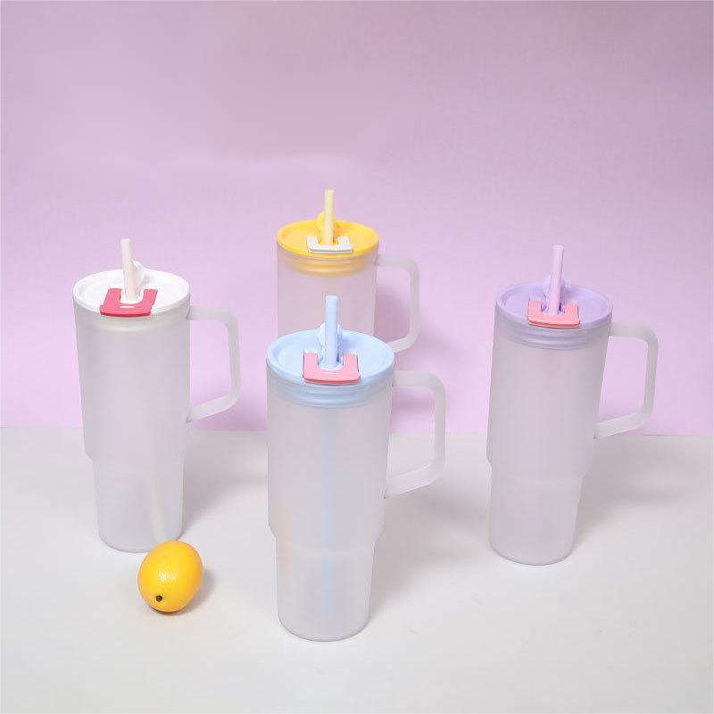 Custom logo 40oz Large Capacity Plastic Frosted Tumbler with Handle and 2 in 1 Drinking Colored Lid
