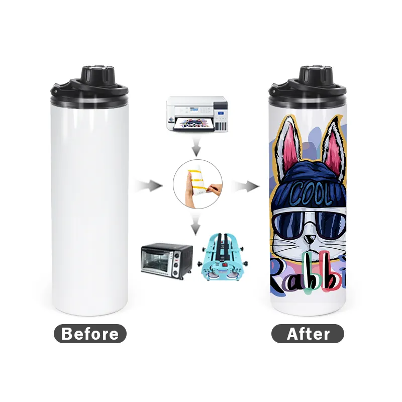 RTS 30pcs/ctn Sublimation Blank 20oz Straight Sports Water Bottle with Two Lids Handle Lids for Hiking Camping