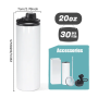RTS 30pcs/ctn Sublimation Blank 20oz Straight Sports Water Bottle with Two Lids Handle Lids for Hiking Camping