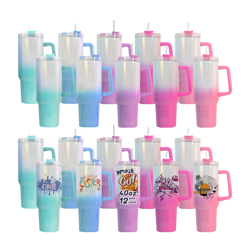 RTS USA Warehouse 20pcs/ctn Stocked 40oz Sublimation Ombre Gradient Color Tumbler Mugs Water Bottle With Handle 5 Colors Mixed
