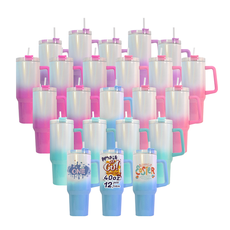 RTS USA Warehouse 20pcs/ctn Stocked 40oz Sublimation Ombre Gradient Color Tumbler Mugs Water Bottle With Handle 5 Colors Mixed
