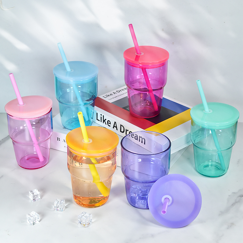 12 oz Miniature Jelly Color Clear New 12 oz Mini Shot Glasses Blank Sublimation Glass Tumbler Cup with Lid and Plastic Straw