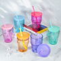 12 oz Miniature Jelly Color Clear New 12 oz Mini Shot Glasses Blank Sublimation Glass Tumbler Cup with Lid and Plastic Straw