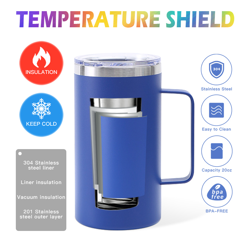 Custom 24oz Insulated Tumbler Powder Coated 24oz Metal Mugs With Handle Brief Stainless Steel Beer Mug Insulated Cup