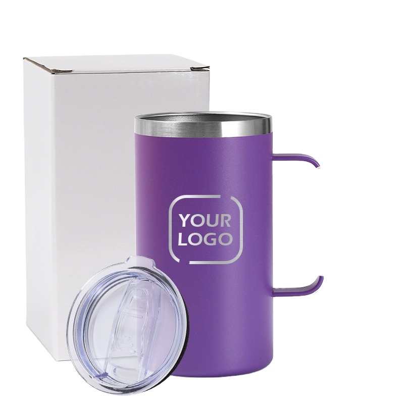 Custom 24oz Insulated Tumbler Powder Coated 24oz Metal Mugs With Handle Brief Stainless Steel Beer Mug Insulated Cup