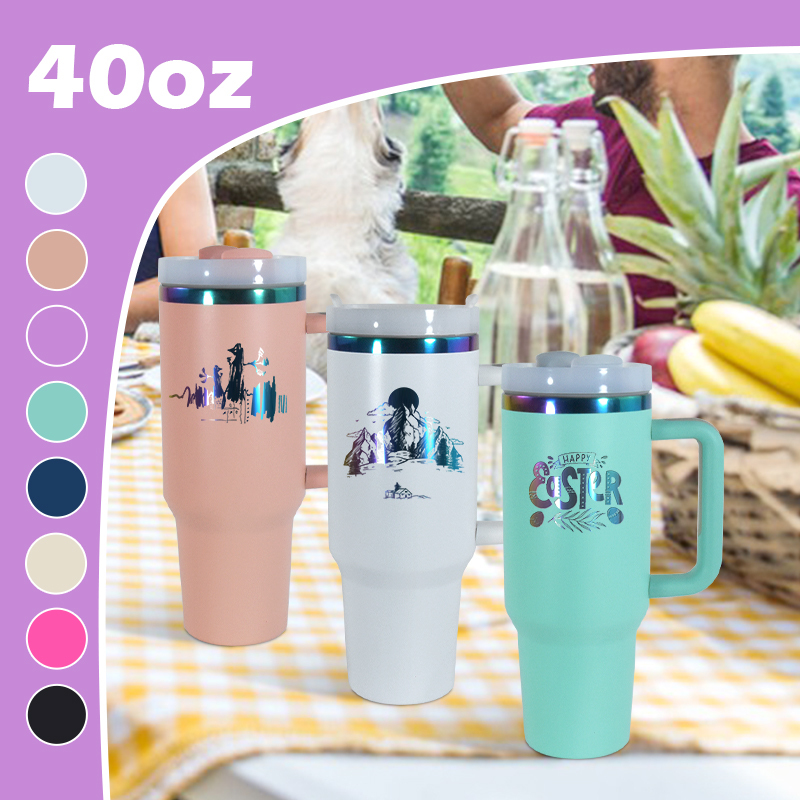 Classic Design Eco-Friendly Laser Engraved 40oz Double Vacuum Insulated Stainless Steel Tumbler 6-12 Hours Thermal with Handle
