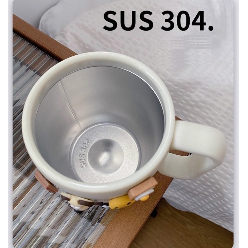Custom 480ml 16oz Coffee Mug Stainless Steel Vacuum Insulated Tumbler Anti Slip Coffee Tea Cups with Handle Straw Sticker Brush