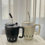 Custom 480ml 16oz Coffee Mug Stainless Steel Vacuum Insulated Tumbler Anti Slip Coffee Tea Cups with Handle Straw Sticker Brush