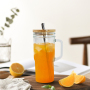 New 24oz Vintage Glass Cup with Handle with Bamboo Lids and Straws - Borosilicate Glass Tumbler for Hot and Cold Drinks