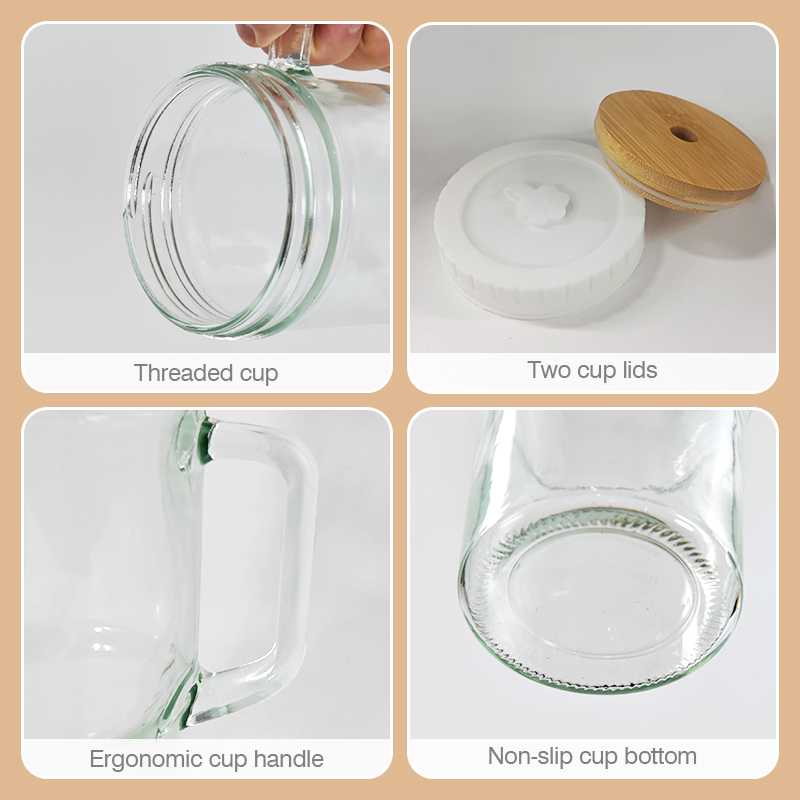 New 24oz Vintage Glass Cup with Handle with Bamboo Lids and Straws - Borosilicate Glass Tumbler for Hot and Cold Drinks