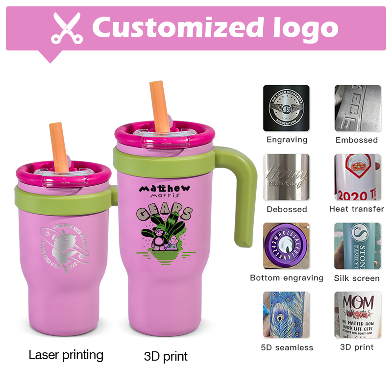 In Stocked 14oz Kids Water Bottle Powder Coated Surface Mug 17oz Stainless Steel Handle Tumbler Double Walled Cup