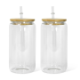 US Warehouse RTS 16oz Sublimation Blanks Glass Tumbler Mugs Clear Single Wall Glass with Bamboo Lid Plastic Straw 25pcs/ctn