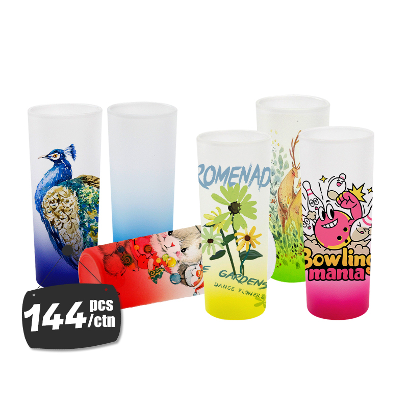 RTS USA Warehouse Stocked 144pcs/ctn Sublimation 3oz Ombre Colored Glass Mugs Gradient Frosted Shot Glass 6 Colors Mixed