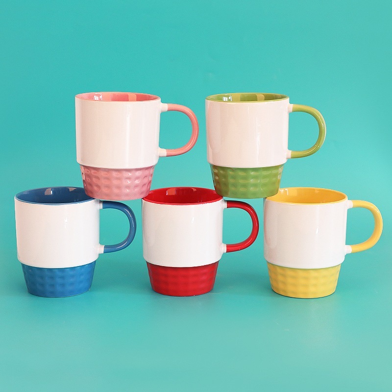 Colorful Ceramic Coffee Mugs 11oz Inner Colorful Custom Logo Printed Thread Shape Coffee Mug Sublimation Ceramic Mug for Sale