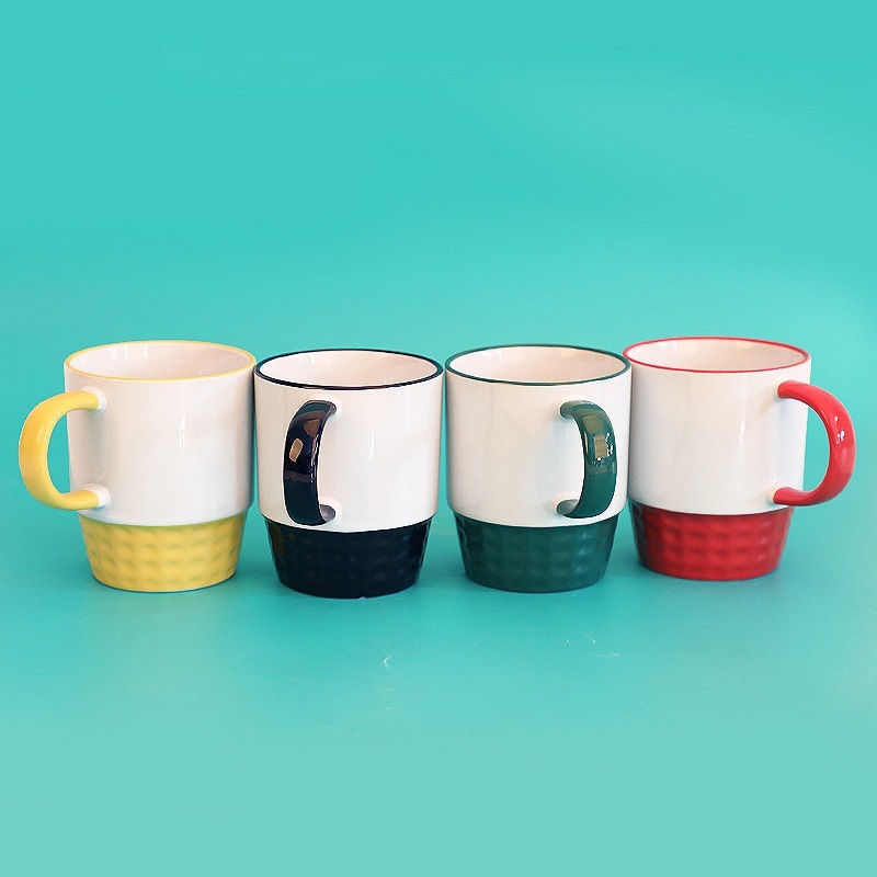 Colorful Ceramic Coffee Mugs 11oz Inner Colorful Custom Logo Printed Thread Shape Coffee Mug Sublimation Ceramic Mug for Sale
