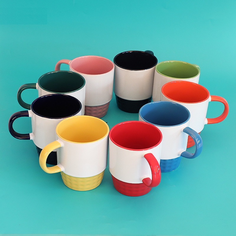 Colorful Ceramic Coffee Mugs 11oz Inner Colorful Custom Logo Printed Thread Shape Coffee Mug Sublimation Ceramic Mug for Sale