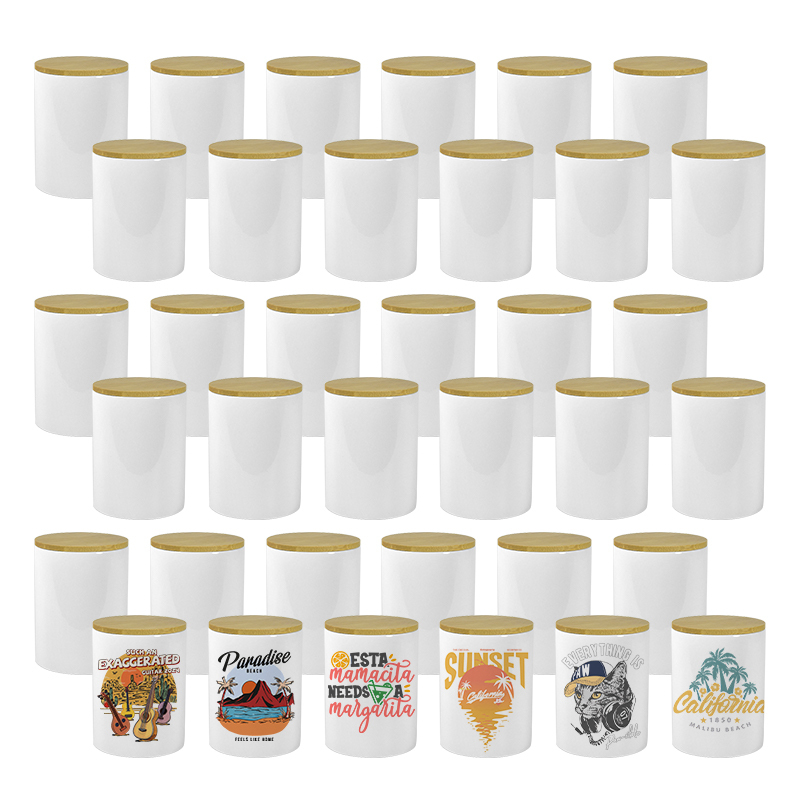 36pcs/ctn 15oz Sublimation Candle Jar Ceramic Holders with Bamboo Lids Sublimation Candle Container