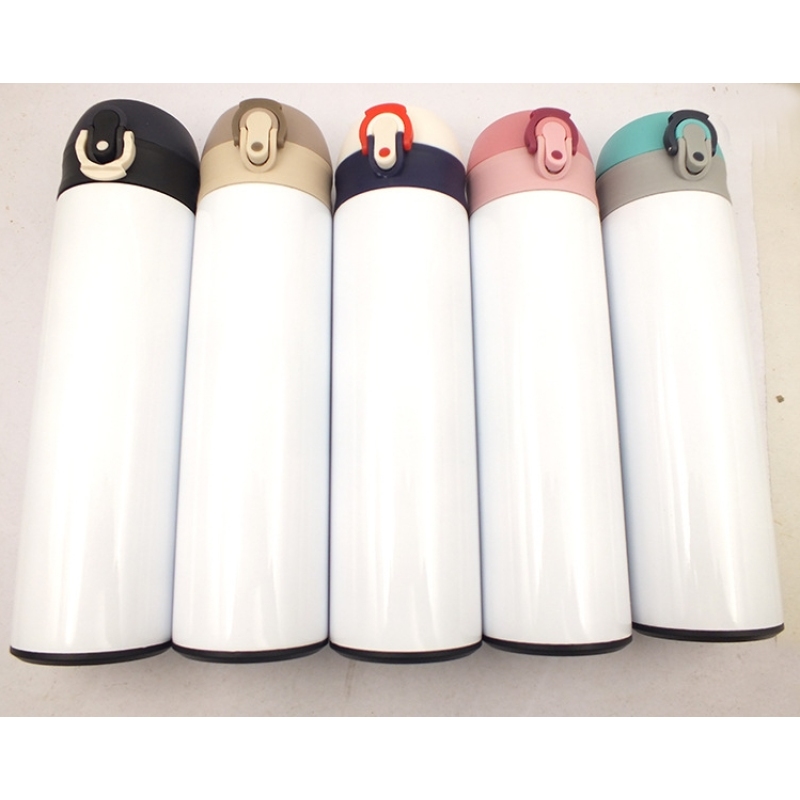 12oz 18oz Sublimation Blank Tumbler Stainless Steel Kids Cup Water Bottle with Colorful Flip Top Lids for Heat Transfer Printing