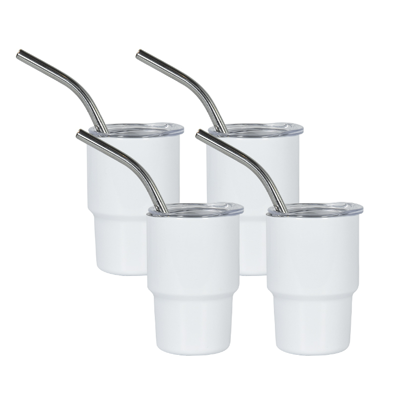 USA Warehouse 48pcs/ctn Sublimation White 3oz Double Wall Stainless Steel Mini Shot Glasses Tumbler with Metal Straw Only White