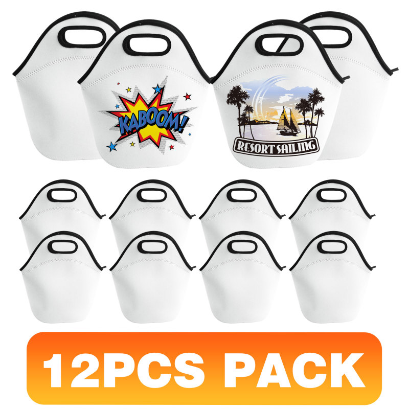 USA Waresehouse Sublimation Blank Neoprene Lunch Bags W/ Black Edges DIY Food Carry Double Layers Lunch Bag Work School Outdoor