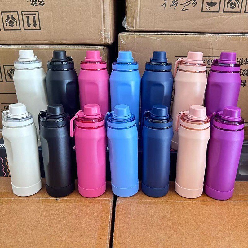 Custom Logo 550ml 750ml 304 Stainless Steel Thermal Portable Water Bottle W/ Handle Lid Large Capacity Flask Kettle Personalized