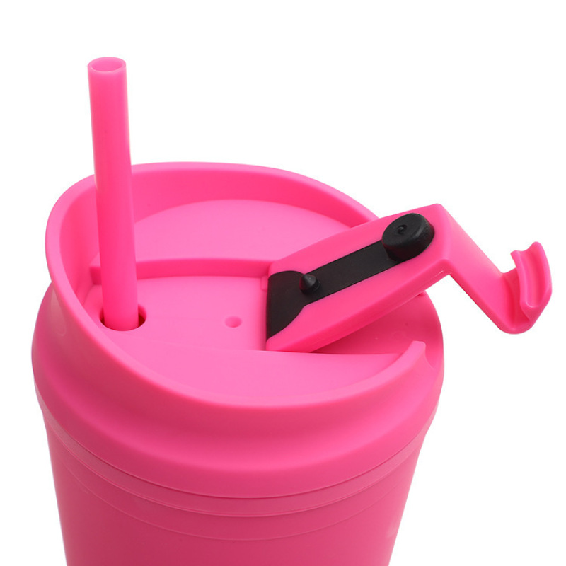 RTS 24oz Double-layer Plastic Straw Cup 710ml Portable Flip Cover BPA Free Outdoor Frosted Casual Cup with Lid Flip Straw