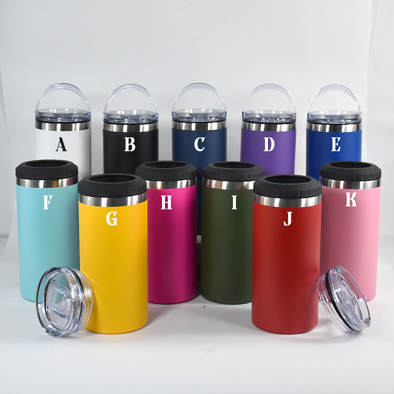 Custom LOGO Powder Coated 16oz Stainless Steel Double Wall Vacuum Insulated 4 in 1 Can Cooler Bottle with Opener