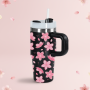 A Cup Full of Blossoms 14oz Stainless Steel Tumbler Portable H2.0 Straw Cup with Handle Vacuum Insulated Cup