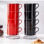 4pcs/Set 3oz 5oz 8oz Porcelain Stackable Cappuccino Cups W/ Saucers and Metal Stand for Coffee Drinks Cappuccino Latte Tea