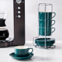 4pcs/Set 3oz 5oz 8oz Porcelain Stackable Cappuccino Cups W/ Saucers and Metal Stand for Coffee Drinks Cappuccino Latte Tea