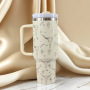 40 OZ Tumbler With Handle Laser Bull Head Pattern Western Style Stainless Steel Insulated Cup With Lid Straw