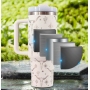 40 OZ Tumbler With Handle Laser Bull Head Pattern Western Style Stainless Steel Insulated Cup With Lid Straw
