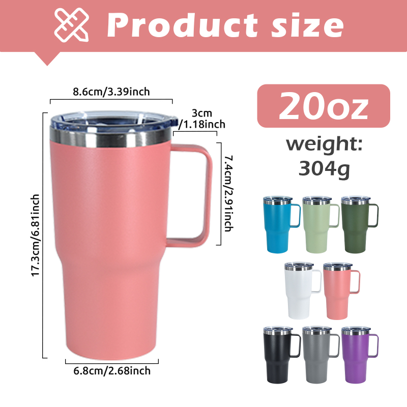 RTS 25pcs/ctn 20 oz Tumbler with Handle Stainless Steel Insulated Coffee Mug Tumbler with Lid and Straw Metal Brush