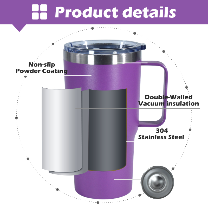 RTS 25pcs/ctn 20 oz Tumbler with Handle Stainless Steel Insulated Coffee Mug Tumbler with Lid and Straw Metal Brush