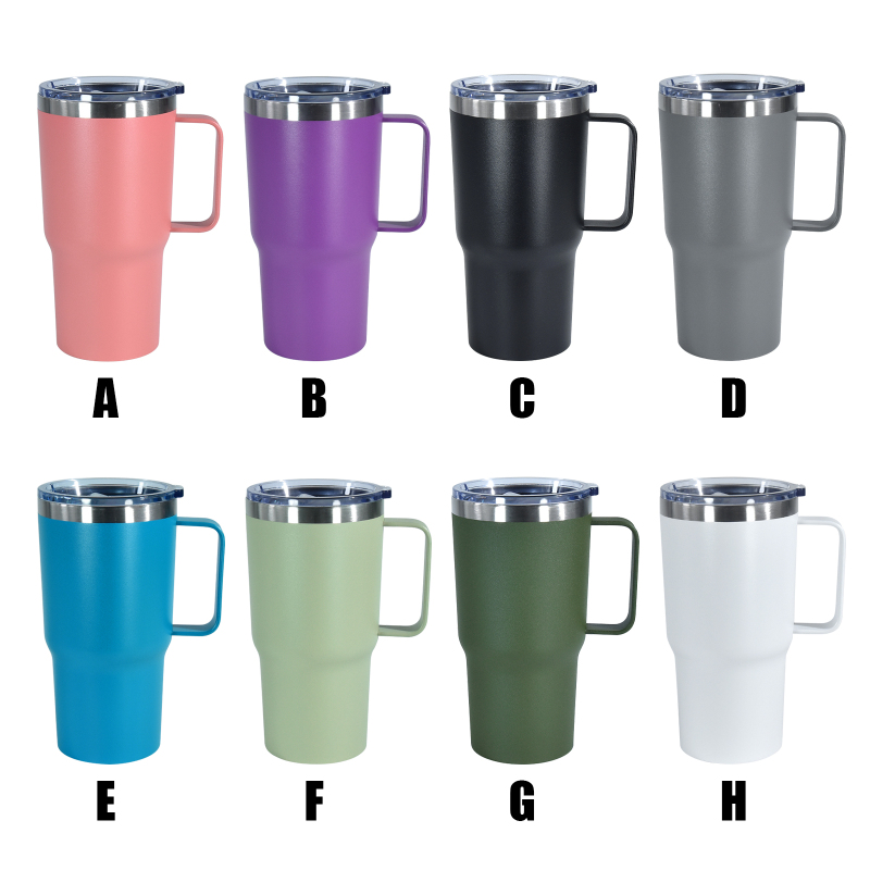 RTS 25pcs/ctn 20 oz Tumbler with Handle Stainless Steel Insulated Coffee Mug Tumbler with Lid and Straw Metal Brush