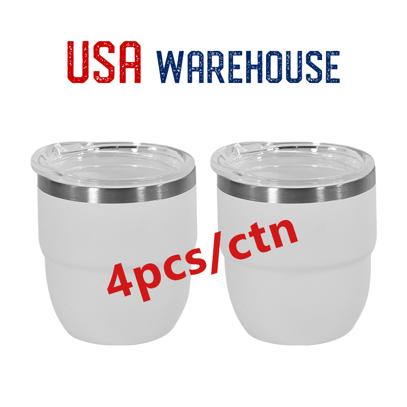 RTS 4PCS/CTN US Warehouse 4oz Powder Coated White Coffee Mugs Mini Cups Inside with Enamel Coating
