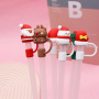 Christmas Cartoon Straw Silicone Dustproof Cover Flower Love Gift Plug Straw Topper Soft Rubber Straw Cover