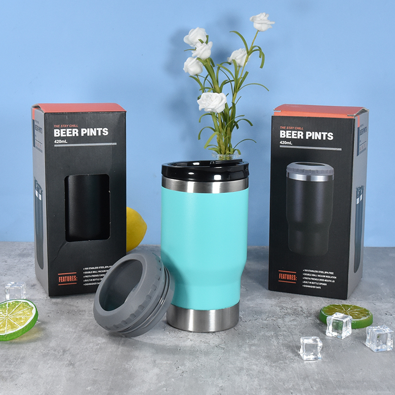High Quality 4 in 1 Stainless Steel 14oz Powder Coated Car Can Cooler Bottle Cooler Keeps Beverage Drinks Cold for Hours