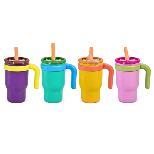 USA RTS 4pcs 14oz Kids Stainless Steel Vacuum Powder Coated Tumbler Outdoor Travel Water Bottle with Handle Lid Straw BPA Free
