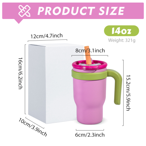 USA RTS 4pcs 14oz Kids Stainless Steel Vacuum Powder Coated Tumbler Outdoor Travel Water Bottle with Handle Lid Straw BPA Free