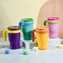 USA RTS 4pcs 14oz Kids Stainless Steel Vacuum Powder Coated Tumbler Outdoor Travel Water Bottle with Handle Lid Straw BPA Free