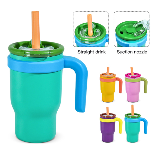 USA RTS 4pcs 14oz Kids Stainless Steel Vacuum Powder Coated Tumbler Outdoor Travel Water Bottle with Handle Lid Straw BPA Free