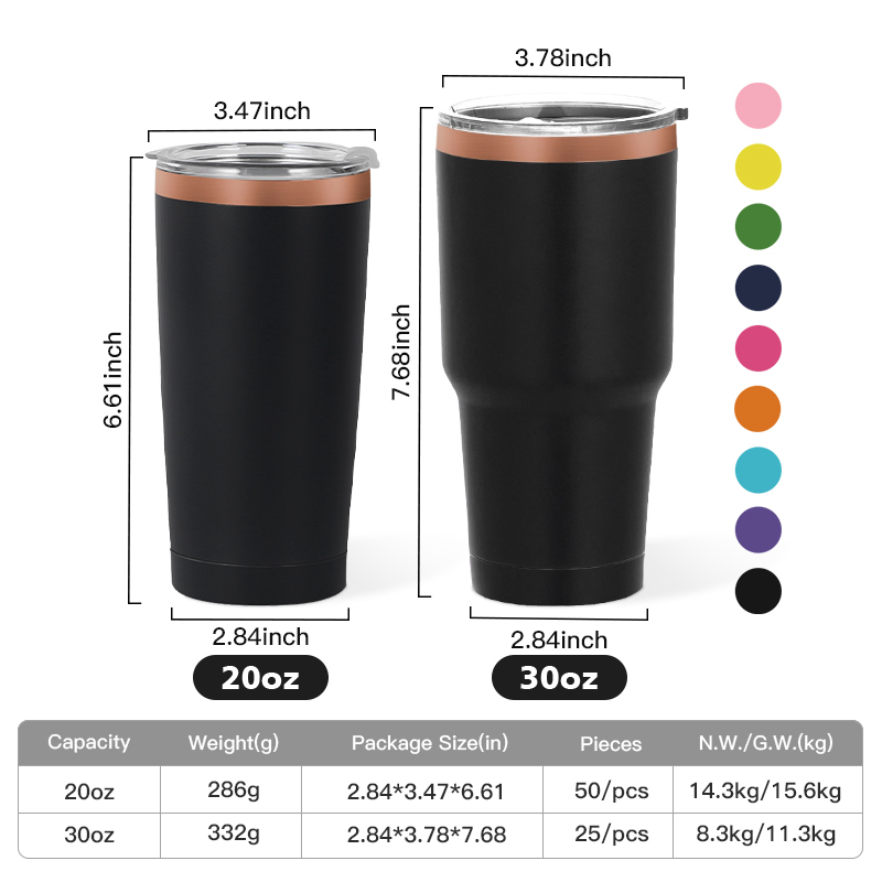 Travel Mug Stainless Steel 20oz Black to Copper Tumbler Termos De Acero Inoxidable Tumblers Custom logo