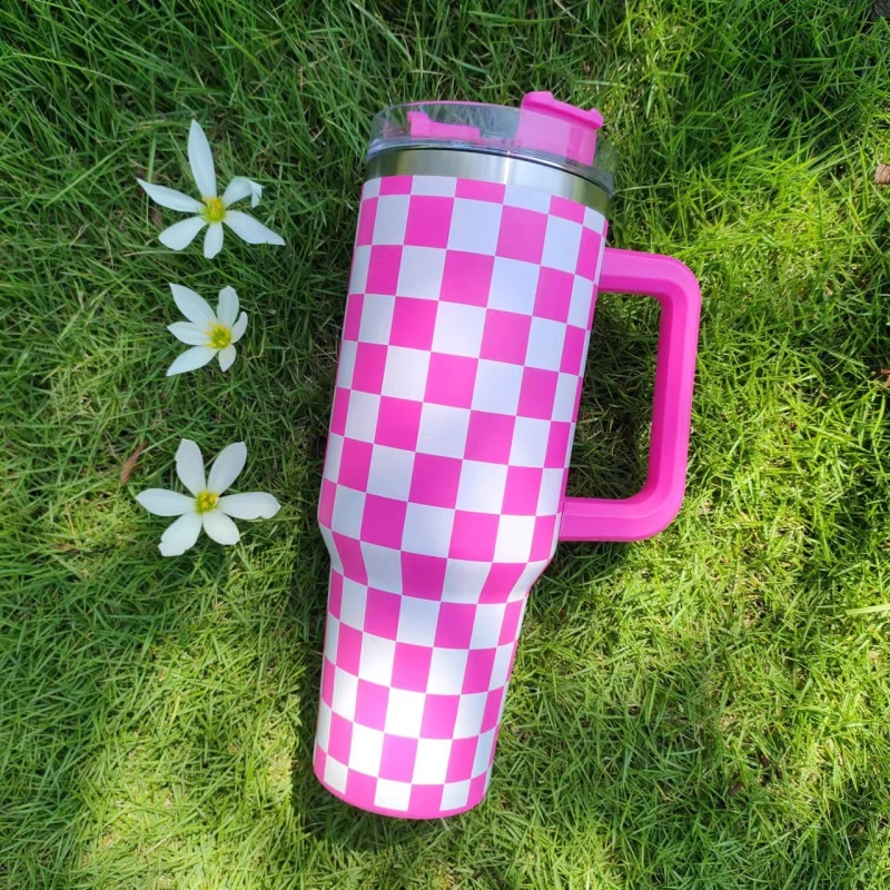 40oz Stainless Steel Checkerboard Printing Powder Coated Classic Tumblers Keep Cold or Hot  Well
