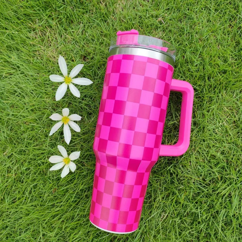 40oz Stainless Steel Checkerboard Printing Powder Coated Classic Tumblers Keep Cold or Hot  Well